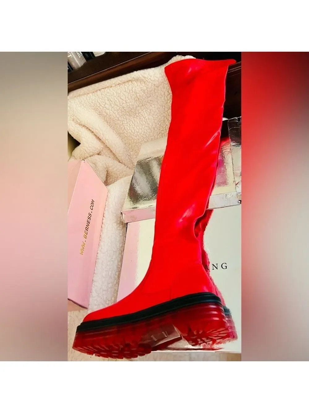 NIB Dolls Kill Azalea Wang Euro Thigh High Boots Surgplatform in Red